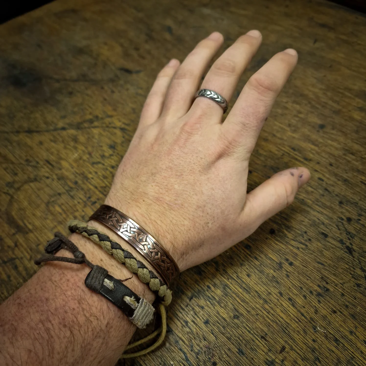 Antiqued Knotwork Copper Cuff - Line End - Image 2