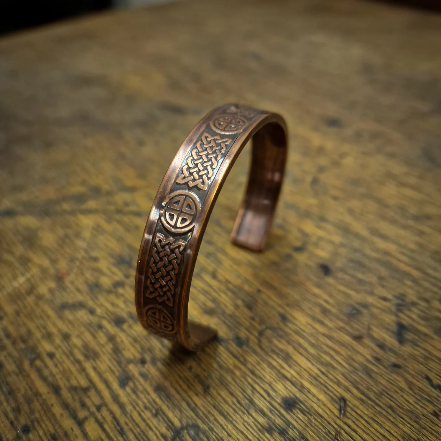 Antiqued Shield Copper Cuff - Line End - Image 2
