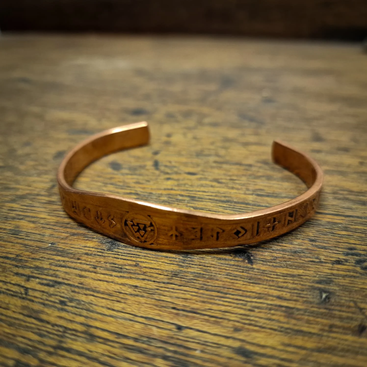 Valknut Runic Copper Cuff - Line End