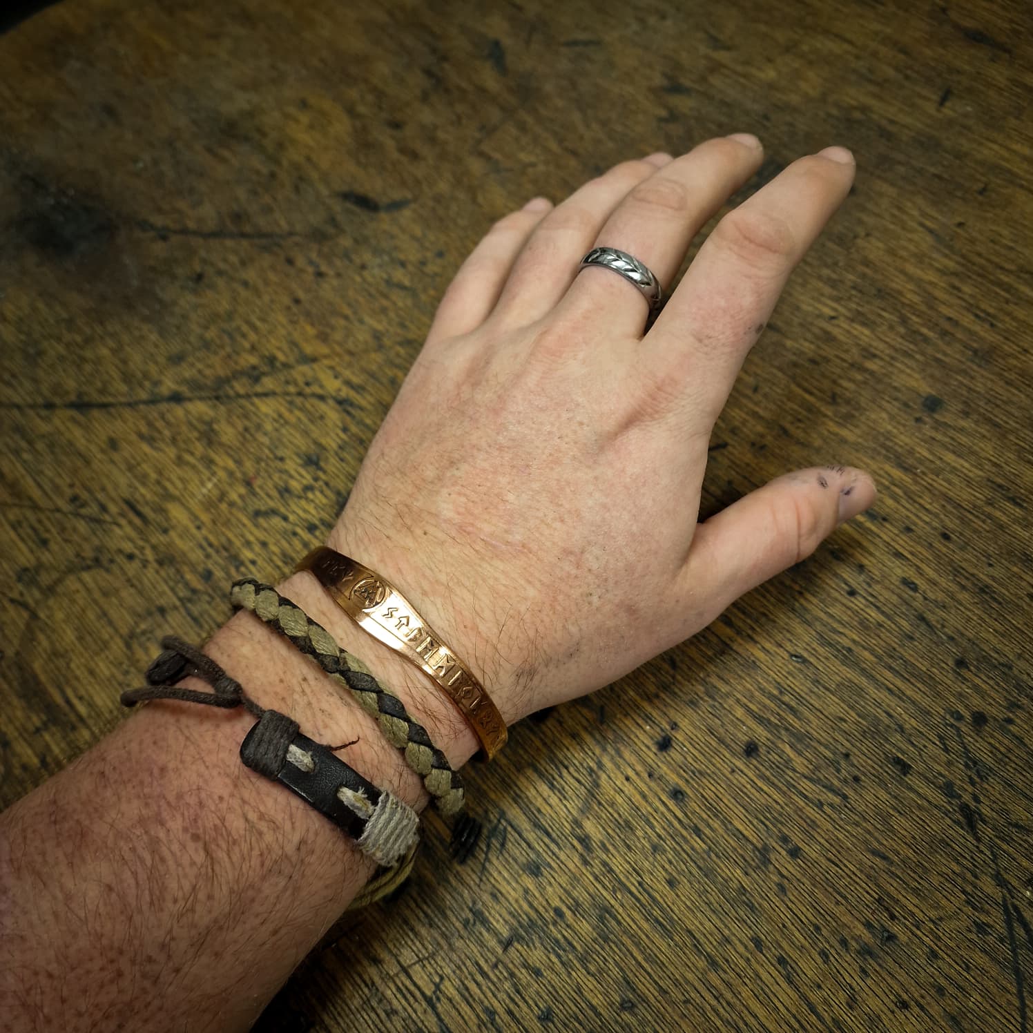 Valknut Runic Copper Cuff - Line End - Image 2